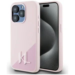 Karl Lagerfeld Silicone Shadow Metal Initial MagSafe Case for iPhone 15 Pro Max Pinkeng