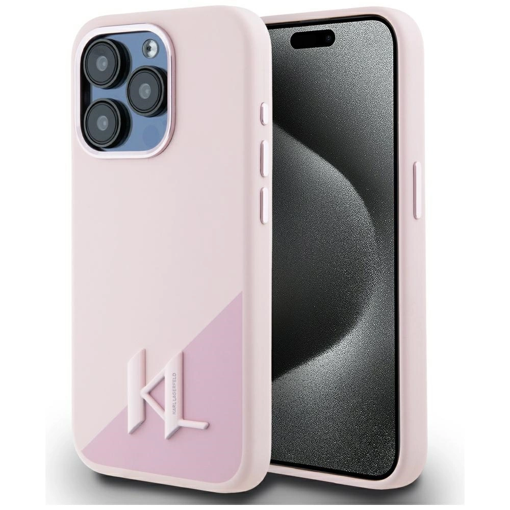 Karl Lagerfeld Silicone Shadow Metal Initial MagSafe Case for iPhone 15 Pro Pinkeng