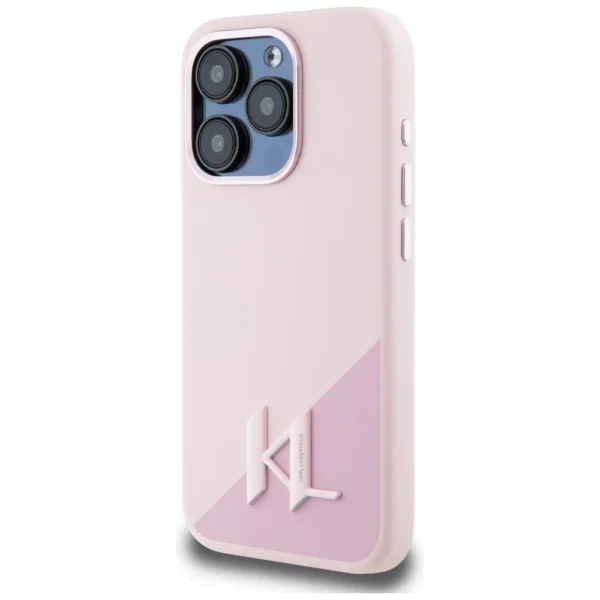 Karl Lagerfeld Silicone Shadow Metal Initial MagSafe Case for iPhone 15 Pro Pinkeng