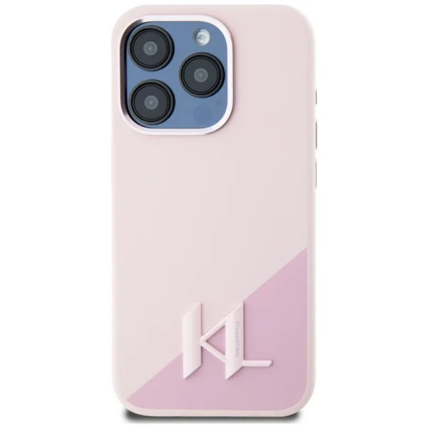 Karl Lagerfeld Silicone Shadow Metal Initial MagSafe Case for iPhone 15 Pro Pinkeng