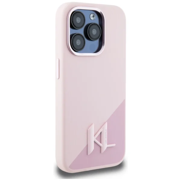Karl Lagerfeld Silicone Shadow Metal Initial MagSafe Case for iPhone 15 Pro Pinkeng