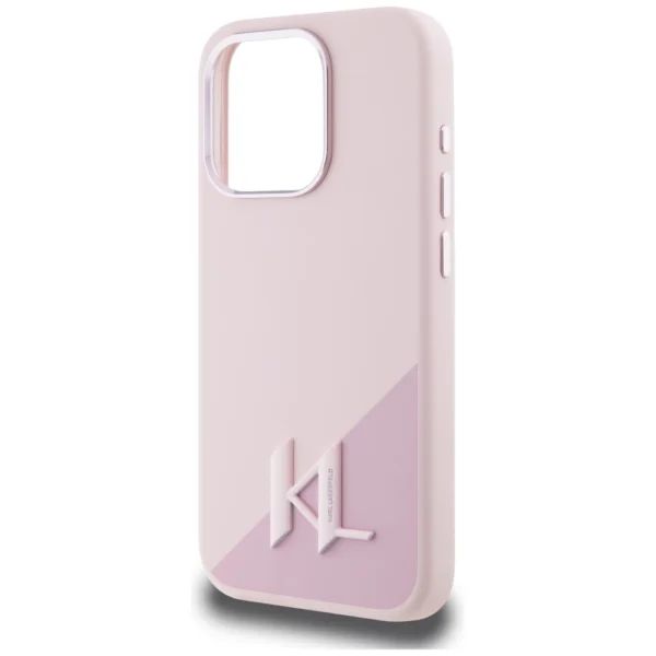 Karl Lagerfeld Silicone Shadow Metal Initial MagSafe Case for iPhone 15 Pro Pinkeng