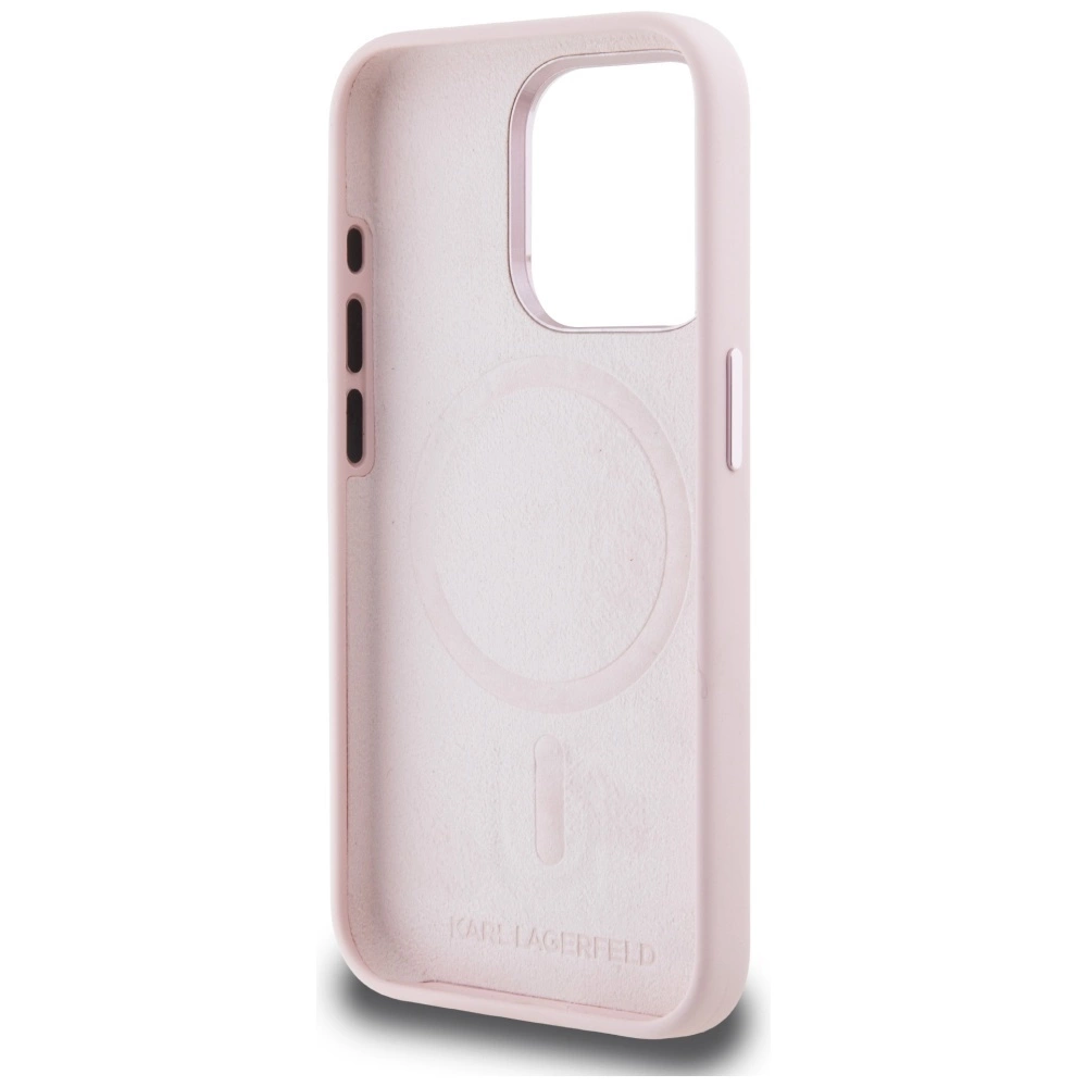 Karl Lagerfeld Silicone Shadow Metal Initial MagSafe Case for iPhone 15 Pro Pinkeng