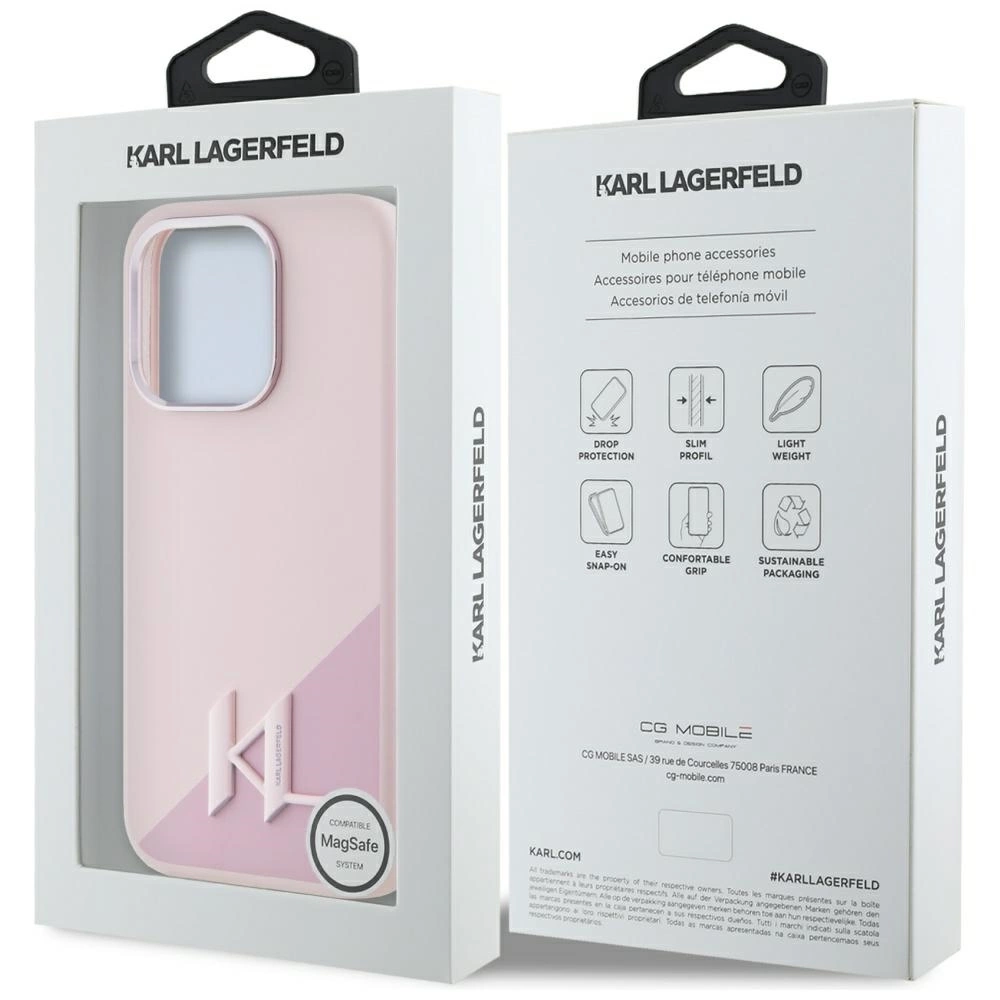 Karl Lagerfeld Silicone Shadow Metal Initial MagSafe Case for iPhone 15 Pro Pinkeng