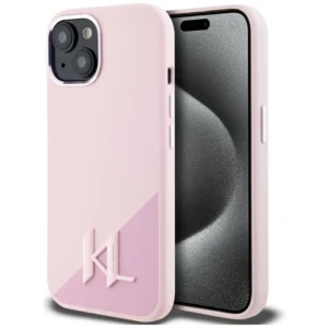 Karl Lagerfeld Silicone Shadow Metal Initial MagSafe iPhone 15 Case Pinkeng