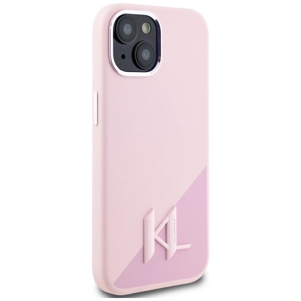 Karl Lagerfeld Silicone Shadow Metal Initial MagSafe iPhone 15 Case Pinkeng