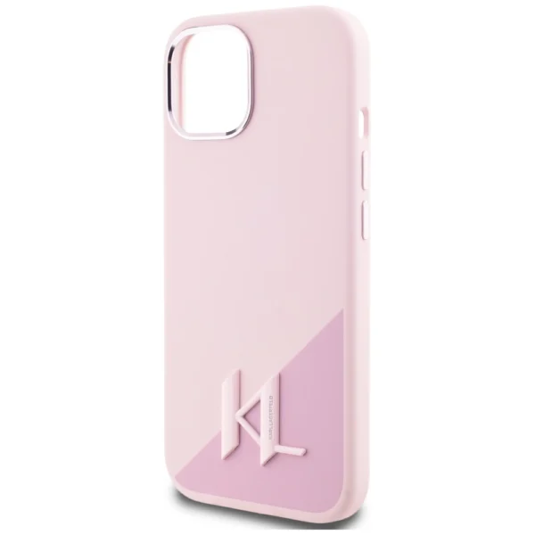 Karl Lagerfeld Silicone Shadow Metal Initial MagSafe iPhone 15 Case Pinkeng