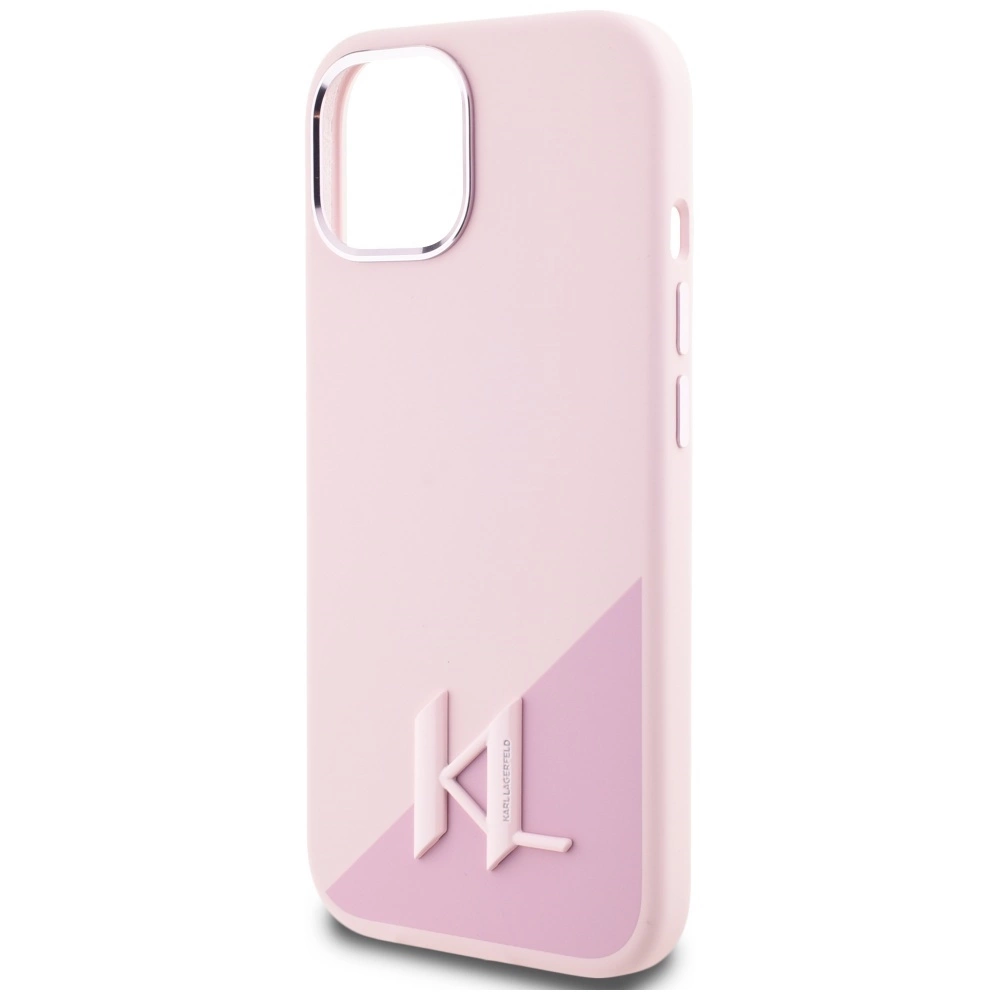 Karl Lagerfeld Silicone Shadow Metal Initial MagSafe iPhone 15 Case Pinkeng
