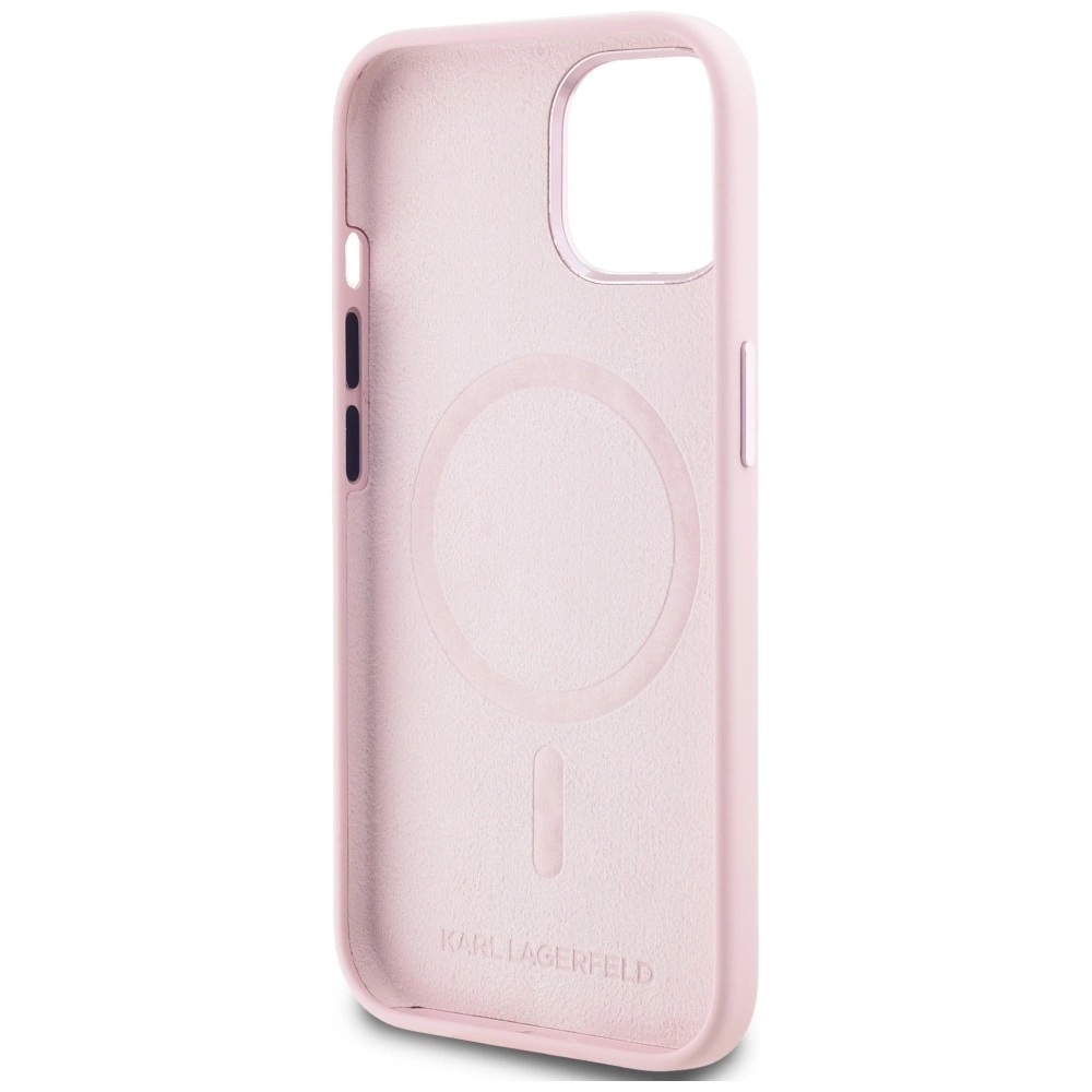 Karl Lagerfeld Silicone Shadow Metal Initial MagSafe iPhone 15 Case Pinkeng