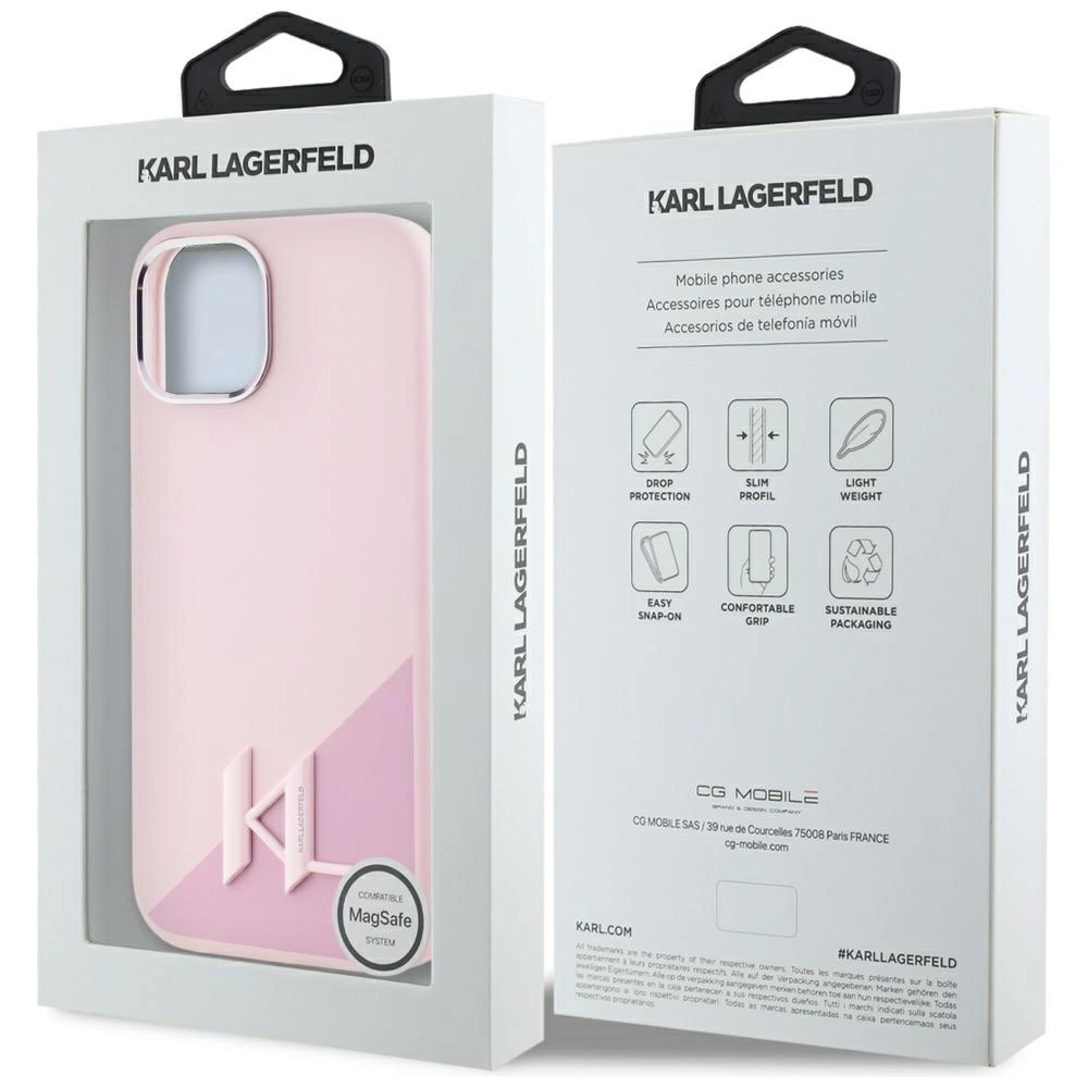 Karl Lagerfeld Silicone Shadow Metal Initial MagSafe iPhone 15 Case Pinkeng