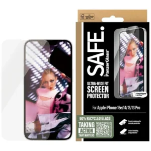SAFE by PanzerGlass Ultra-Wide Fit Tempered Glass for iPhone 13 / 13 Pro / 14 / 16e - Cleareng