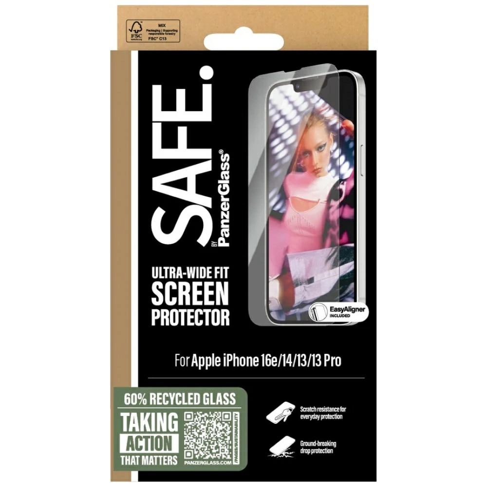 SAFE by PanzerGlass Ultra-Wide Fit Tempered Glass for iPhone 13 / 13 Pro / 14 / 16e - Cleareng