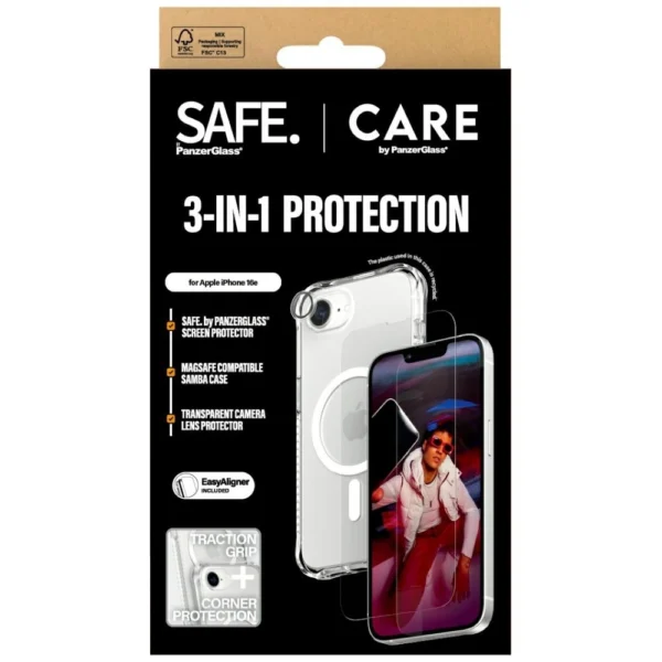 CARE by PanzerGlass Fashion 3in1 Protective Set Case+Glass+Lens for iPhone 16e - transparenteng