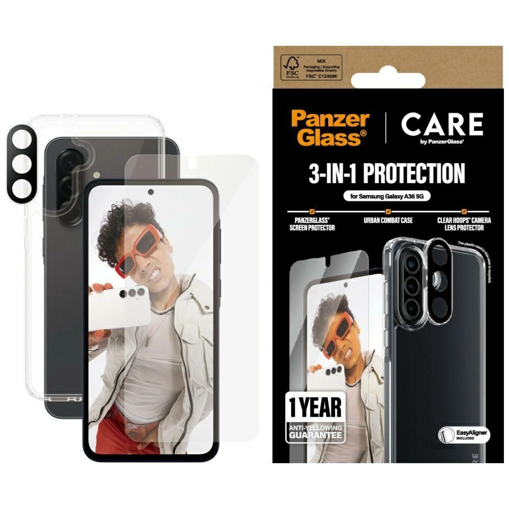 CARE by PanzerGlass Flagship 3in1 Case+Glass+Lens for Samsung Galaxy A36 5G - transparenteng