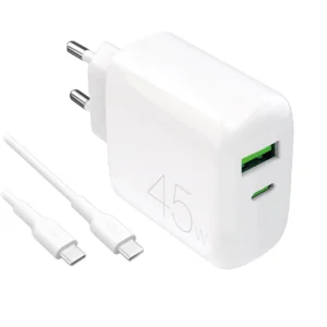 Puro Daily Prolite 45W USB-C USB-A Power Delivery Charger with USB-C Cable - Whiteeng