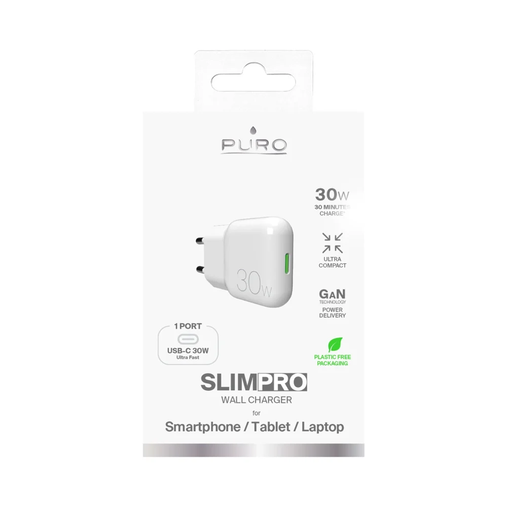 GaN Puro SLIMPRO 30W USB-C Wall Charger - Whiteeng