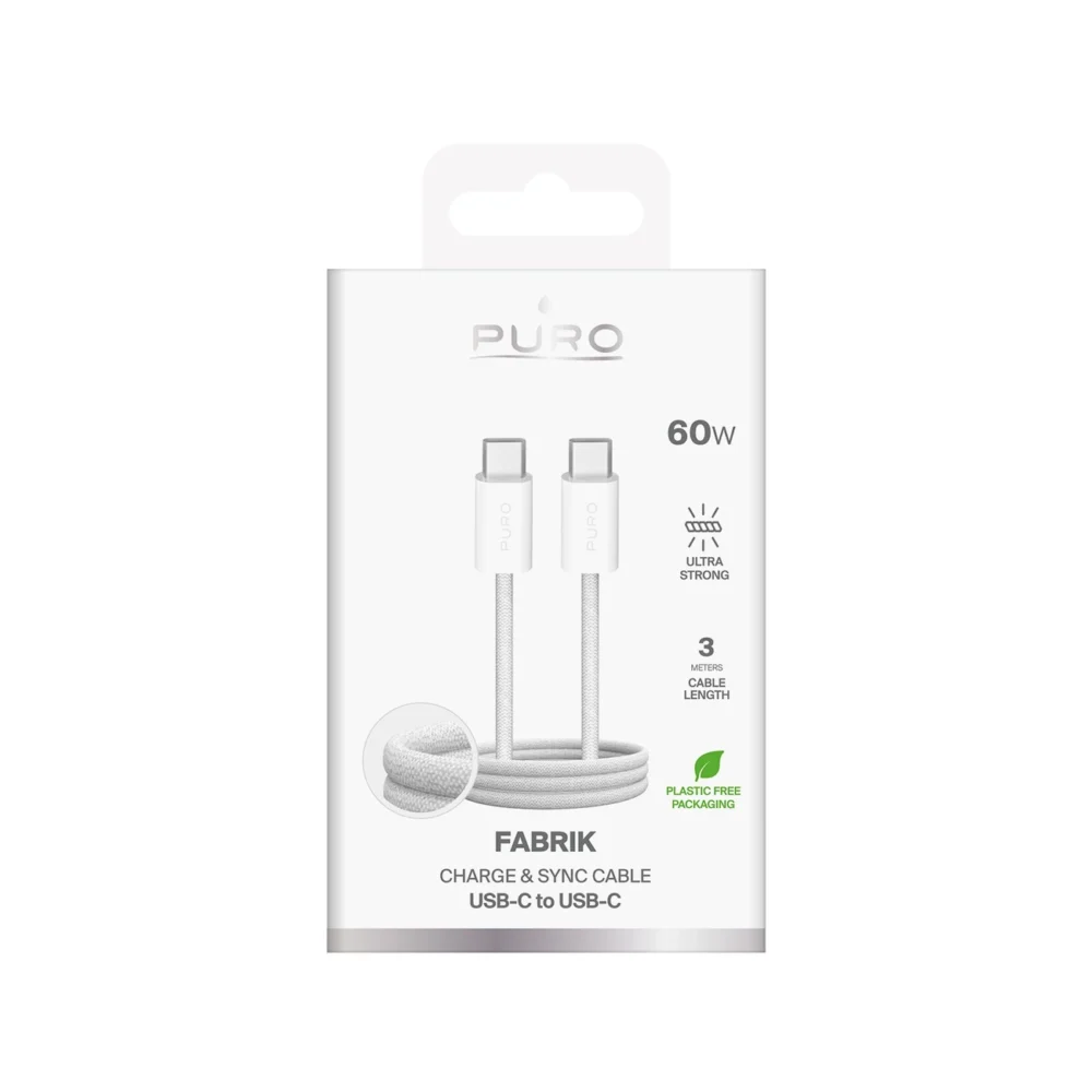 Puro Fabrik 4 240W braided USB-C - USB-C 1m cable - whiteeng