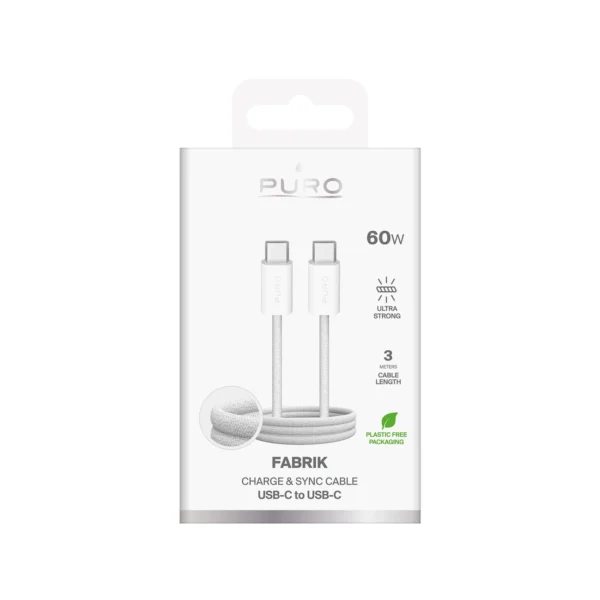 Puro Fabrik 4 240W braided USB-C - USB-C 1m cable - whiteeng