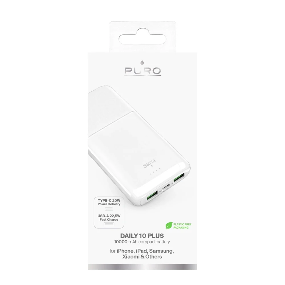 Powerbank Puro DAILY 10 PLUS 10000mAh 2x USBA / 1x USB-C 22.5W - whiteeng