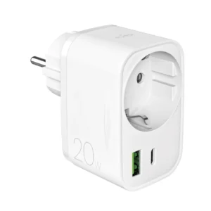 Puro 20W Power Delivery Charger with Schuko Plug and Socket 1x USB-C + 1x USB-A - Whiteeng