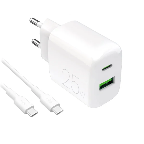 Puro PROLITE 25W USB-A / USB-C wall charger + USB-C - USB-C cable 1.2m - whiteeng