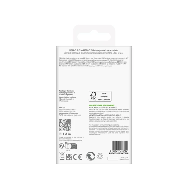 Puro TPE 25W USB-C - USB-C 3m Cable - Whiteeng