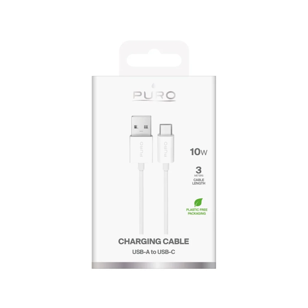 Puro TPE 10W USB-A - USB-C Cable 3m - Whiteeng