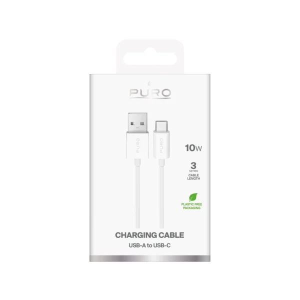 Puro TPE 10W USB-A - USB-C Cable 3m - Whiteeng