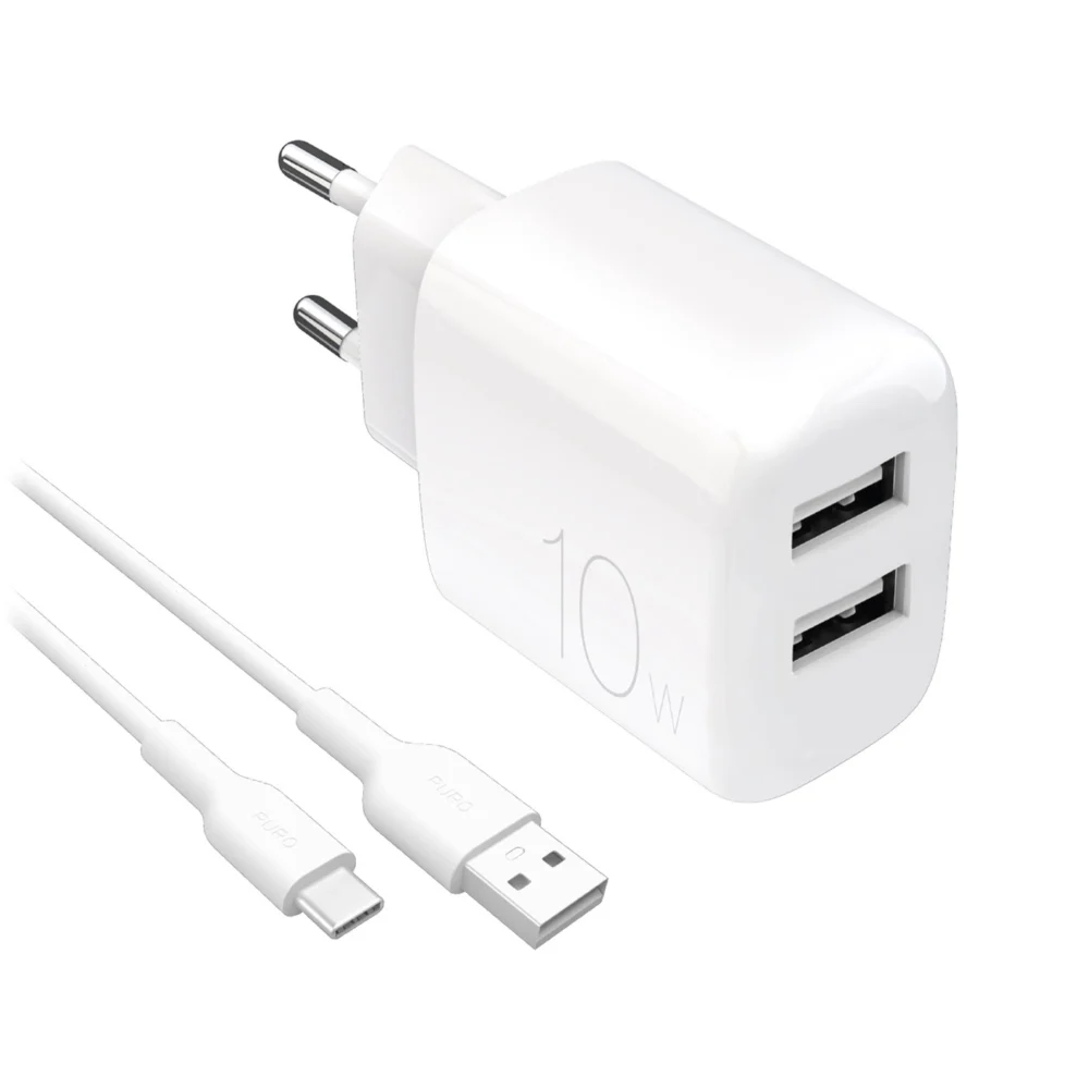 Puro PROLITE 10W 2x USB-A wall charger + USB-A - USB-C cable 1.2m - whiteeng