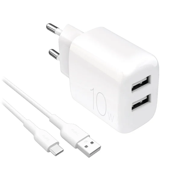Puro PROLITE 10W 2x USB-A wall charger + USB-A - USB-C cable 1.2m - whiteeng