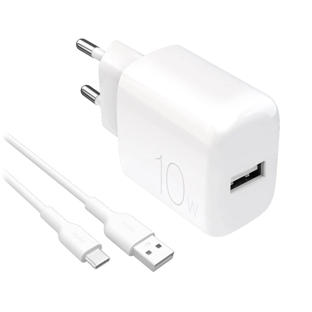 Puro PROLITE 10W USB-A wall charger + USB-A - USB-C cable 1.2m - whiteeng