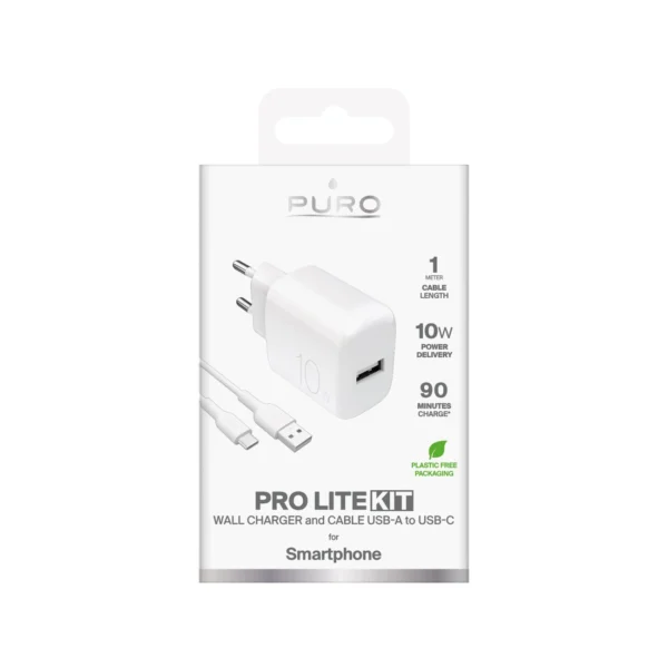 Puro PROLITE 10W USB-A wall charger + USB-A - USB-C cable 1.2m - whiteeng