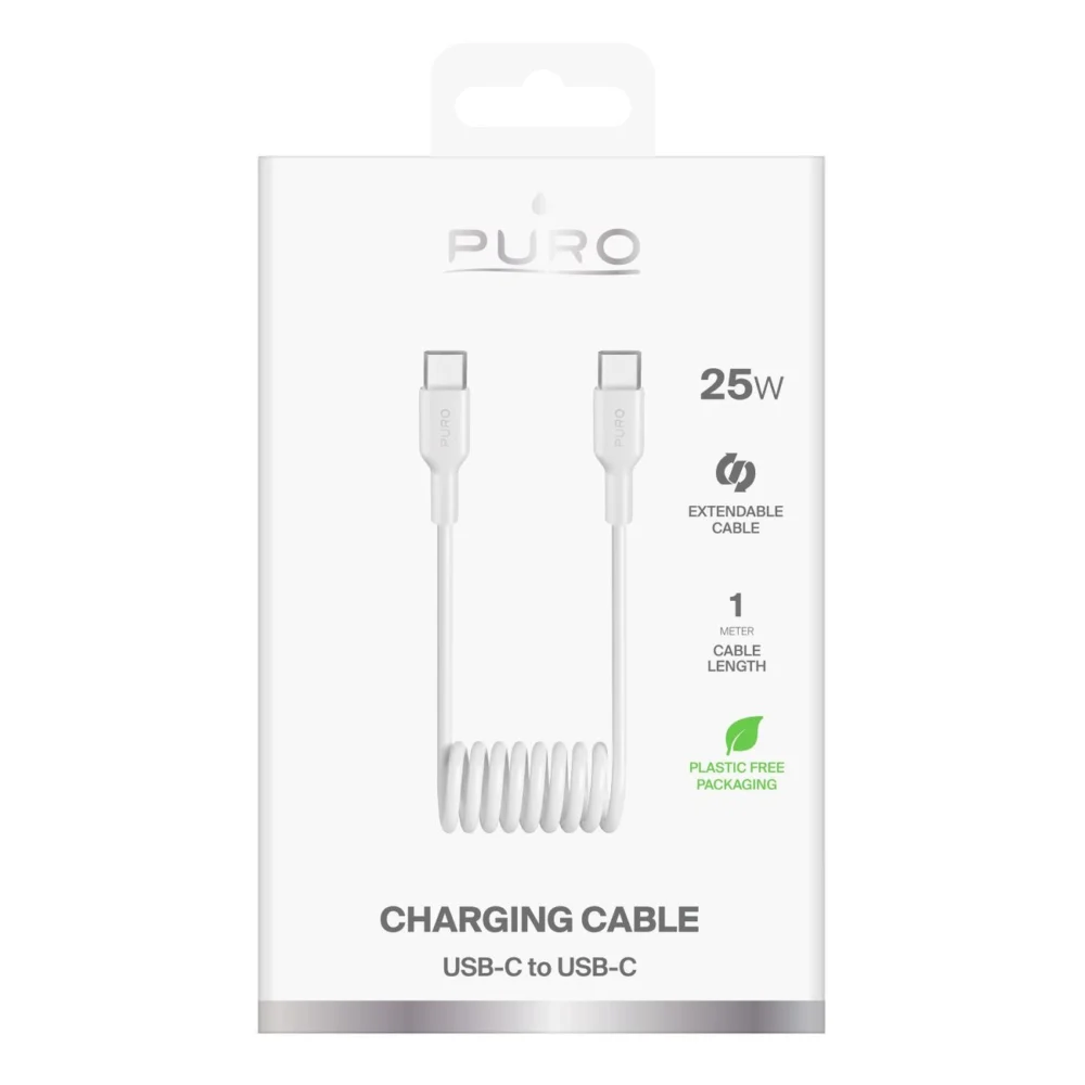 Puro 25W USB-C Spiral Cable - USB-C 1m - Whiteeng