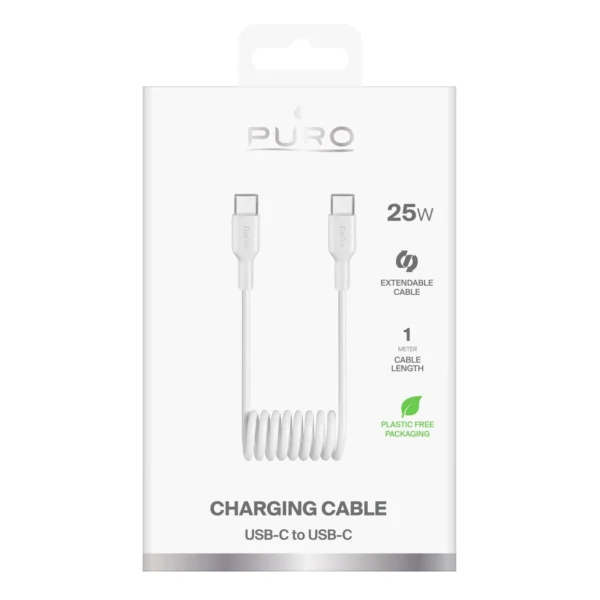 Puro 25W USB-C Spiral Cable - USB-C 1m - Whiteeng