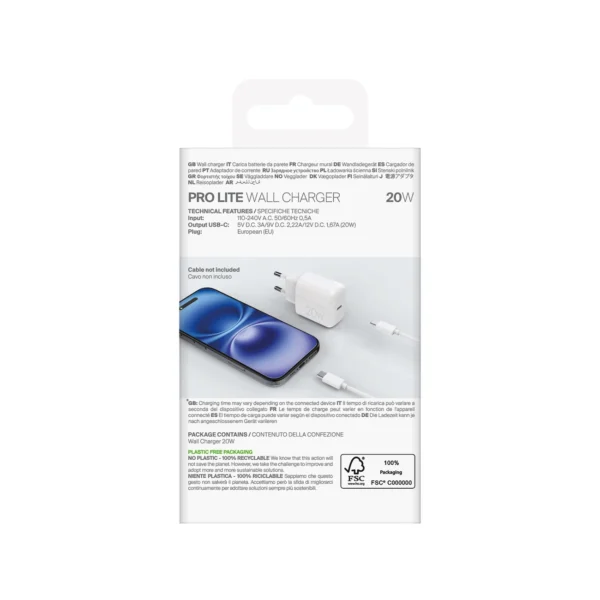 Puro PROLITE 20W USB-C Wall Charger - Whiteeng