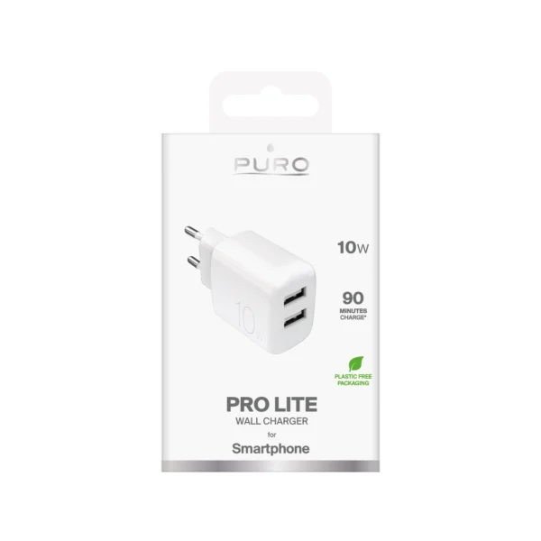 Puro PROLITE 10W 2x USB-A Wall Charger - Whiteeng