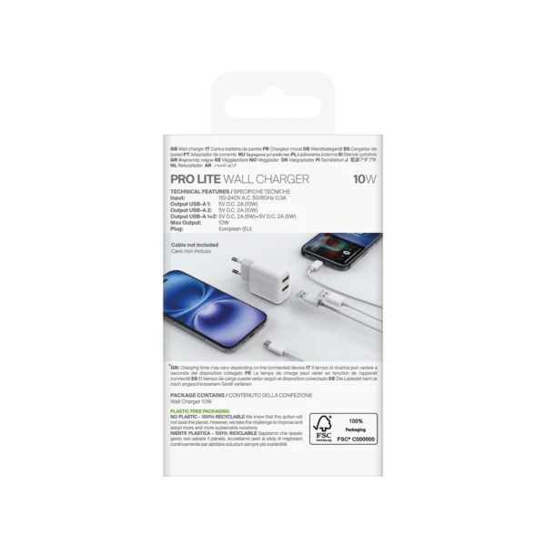 Puro PROLITE 10W 2x USB-A Wall Charger - Whiteeng