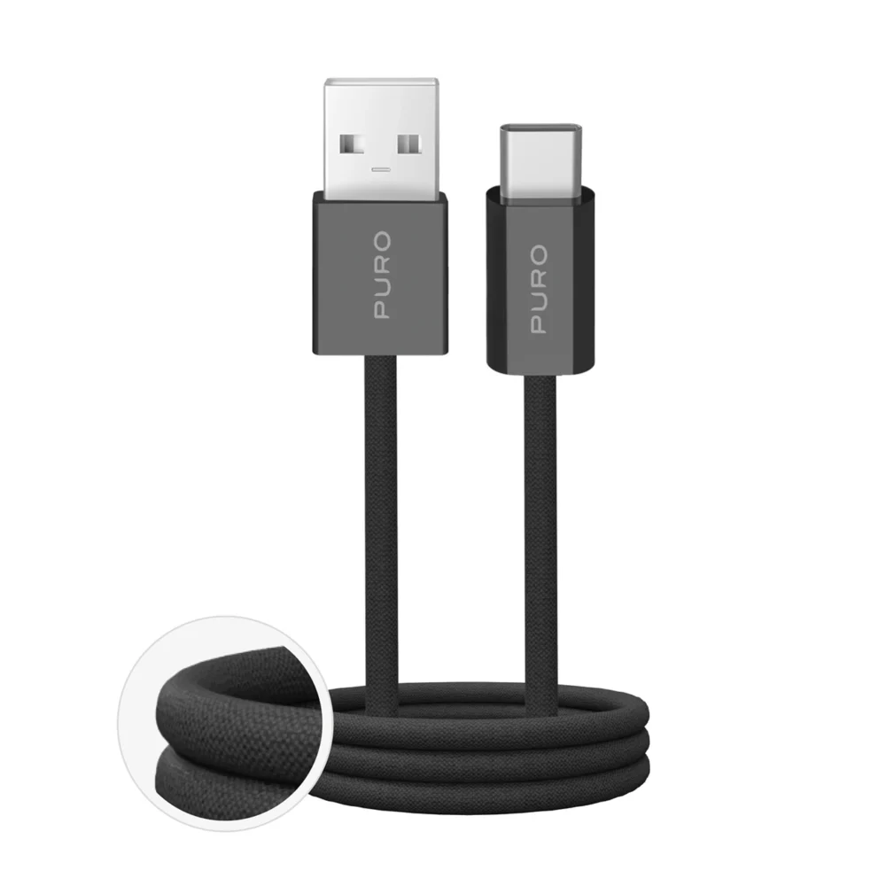Puro Fabrik 2.0 10W USB-A - USB-C Braided Cable 1.5m - Blackeng