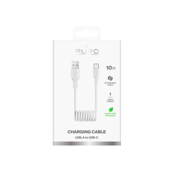 Puro 10W USB-A - USB-C Spiral Cable 1m - Whiteeng