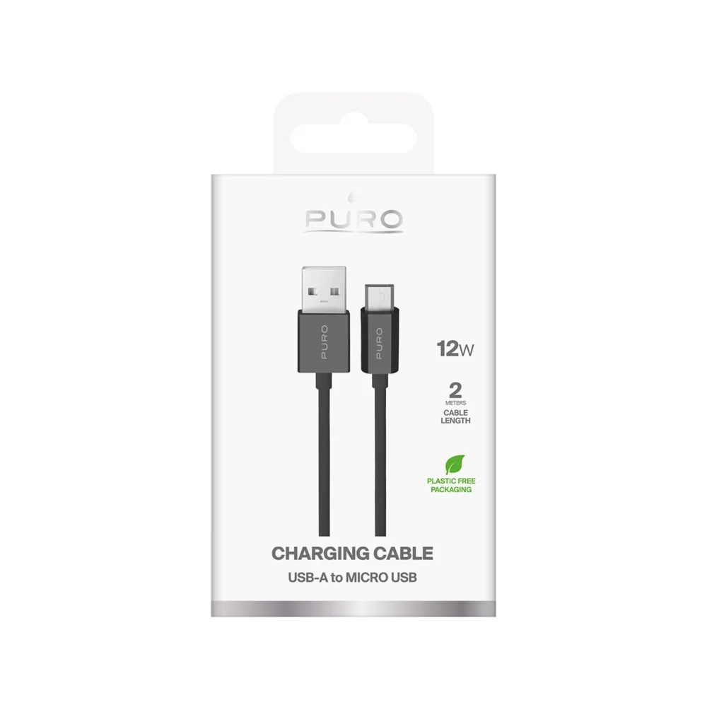 Puro 12W TPE USB-A - microUSB 2m Cable - Blackeng