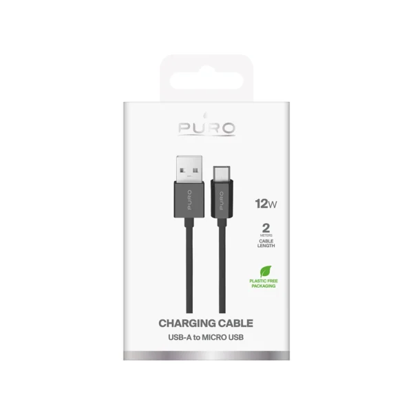 Puro 12W TPE USB-A - microUSB 2m Cable - Blackeng