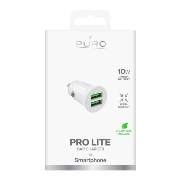 Puro Pro Lite Car Charger 2x USB-A 10W - Whiteeng