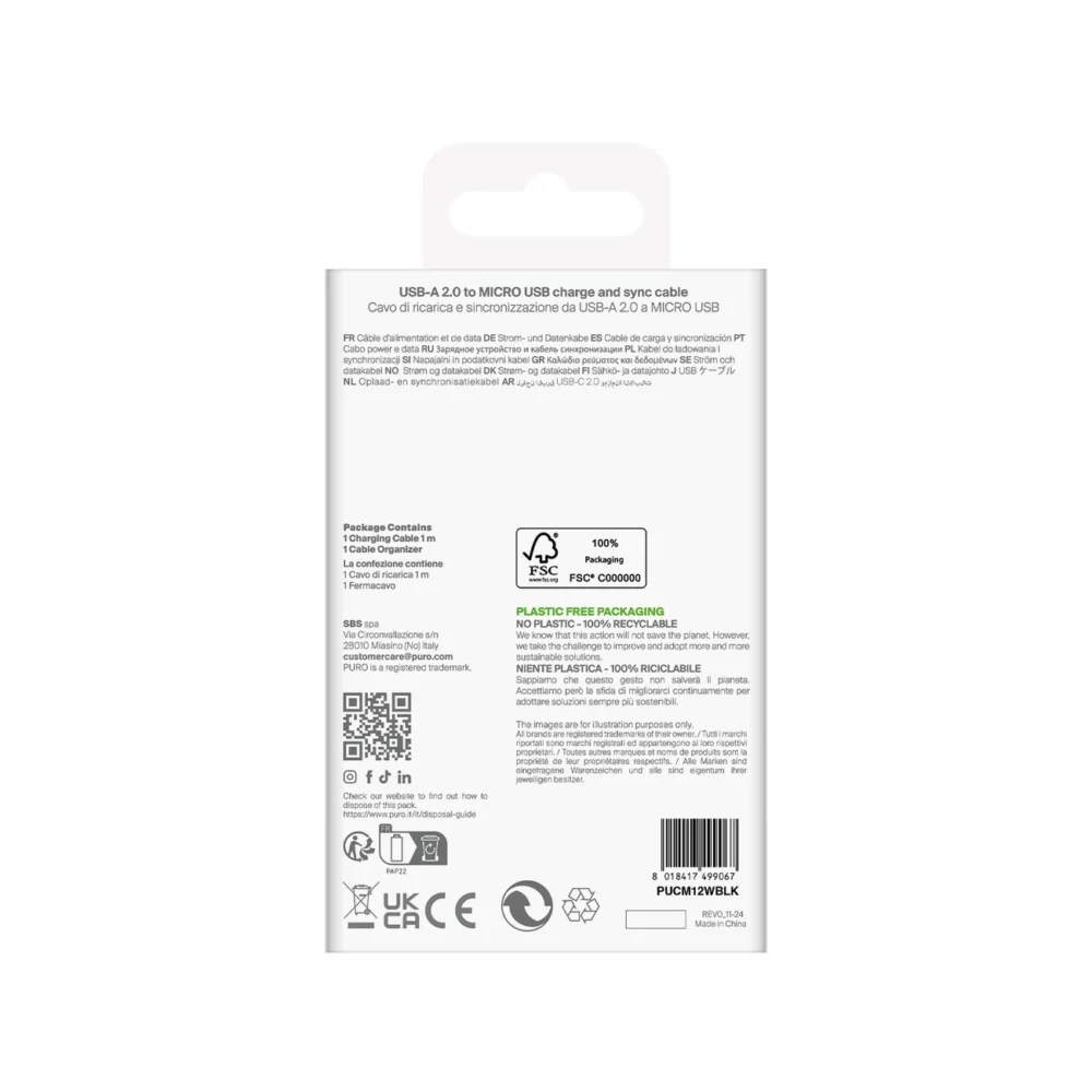 Puro TPE 12W USB-A - microUSB 1m Cable - Blackeng