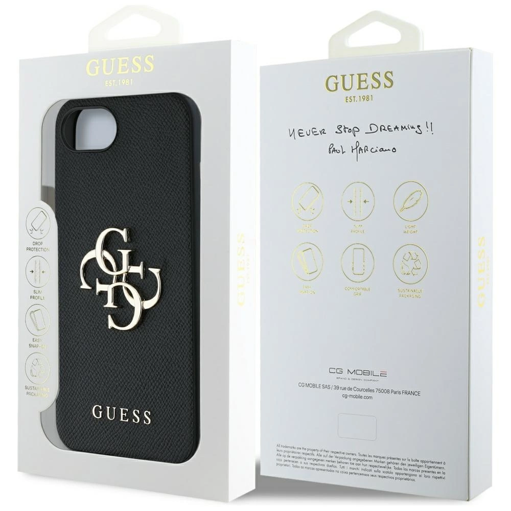 Guess PU Grained 4G Metal Logo case for iPhone 16e - blackeng