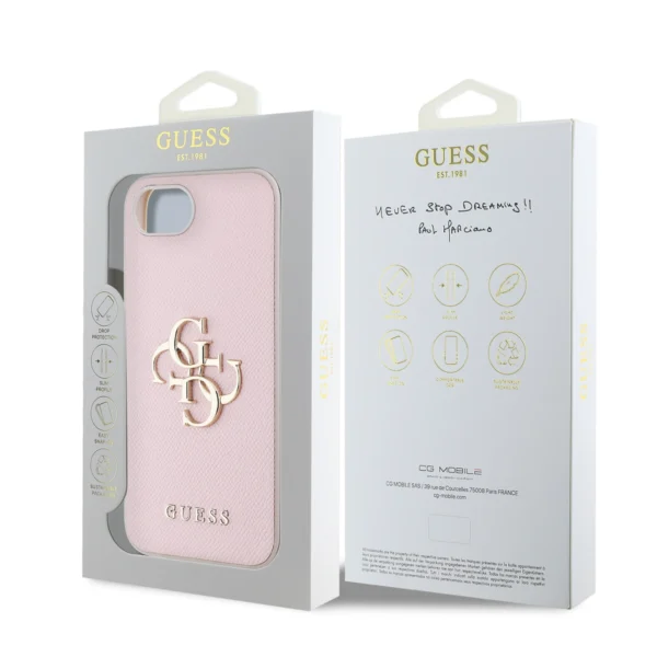 Guess PU Grained 4G Metal Logo iPhone 16e Case - Pinkeng