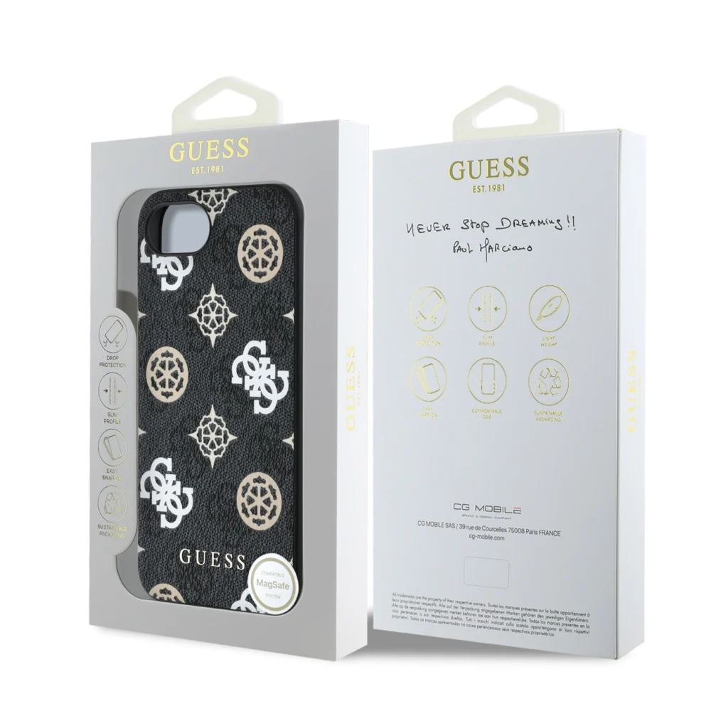 Guess PU 4G Peony case with MagSafe for iPhone 16e - blackeng