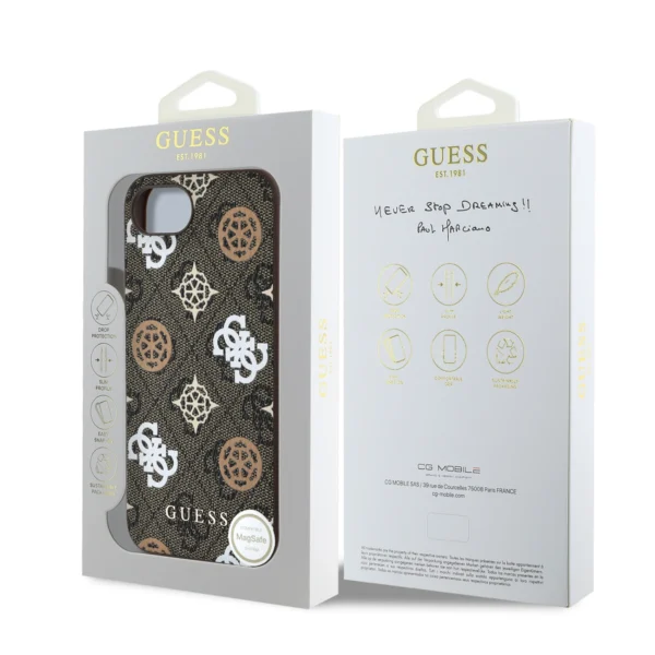 Guess PU 4G Peony case with MagSafe for iPhone 16e - browneng