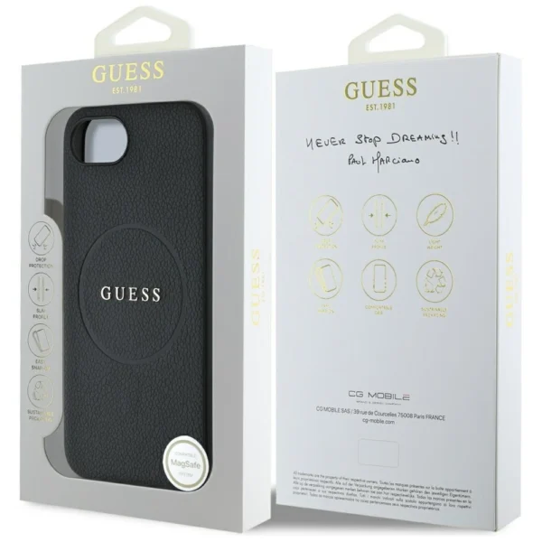 Guess PU Grained Classic Logo case with MagSafe for iPhone 16e - blackeng