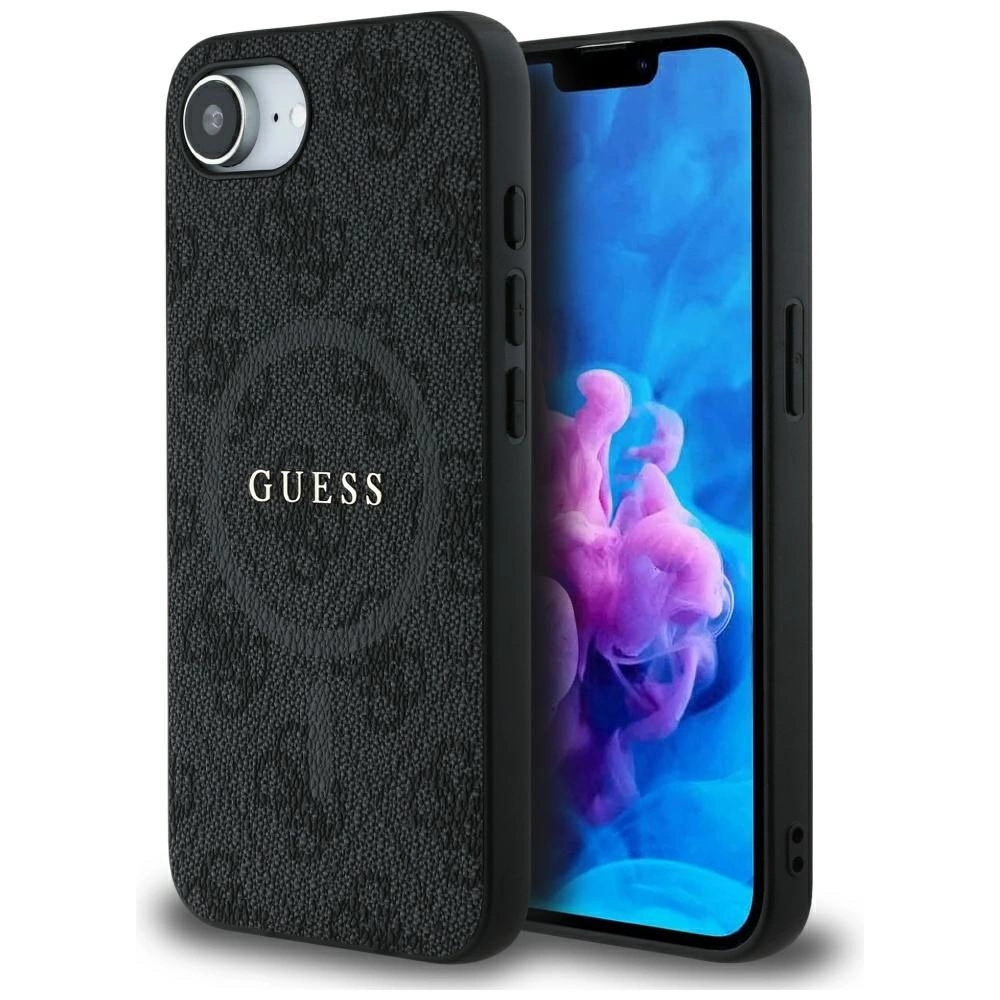 Guess PU Leather 4G Colored Ring Case with MagSafe for iPhone 16e - Blackeng