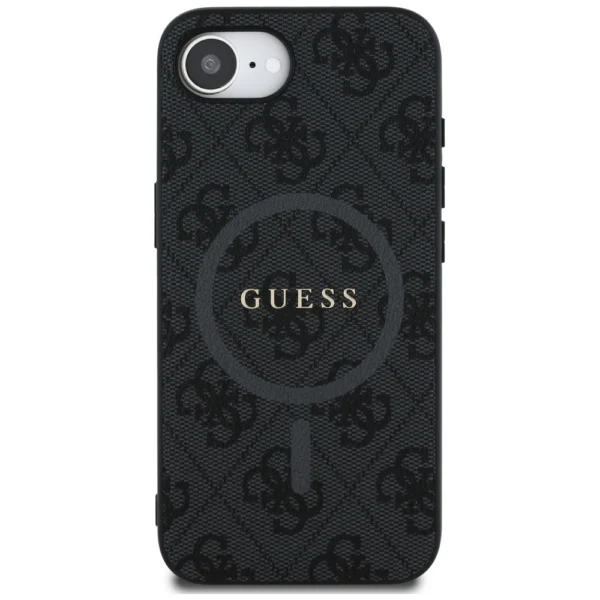 Guess PU Leather 4G Colored Ring Case with MagSafe for iPhone 16e - Blackeng